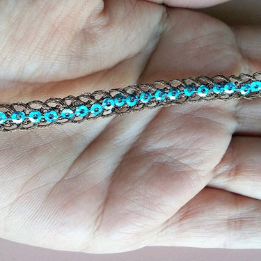 Bronze Braided Sequins Trim With Purple / Blue / Pink Sequins, Approx. 6 mm wide, Trim by 3 yards